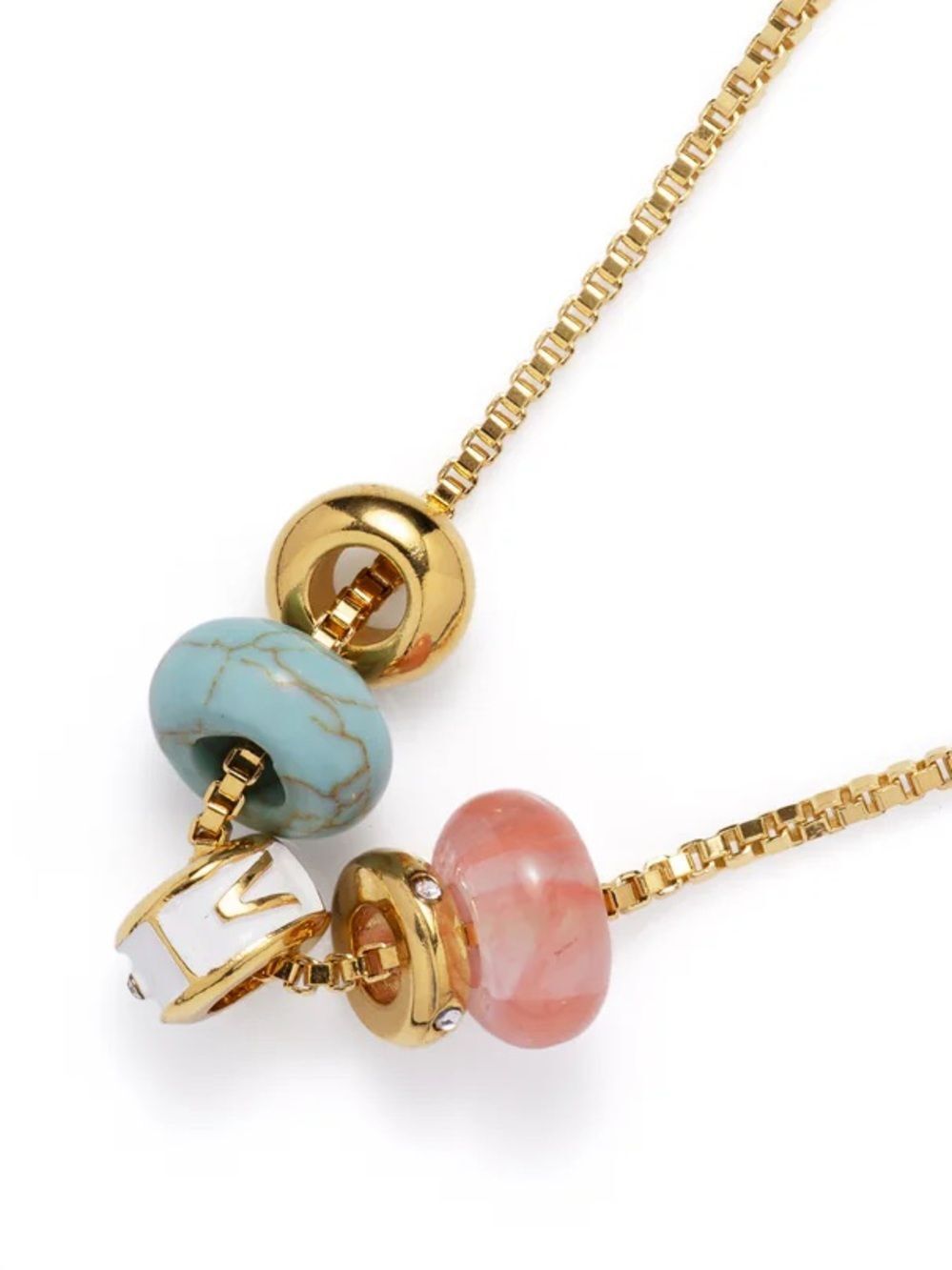 ‘V’ Gold Chain Necklace with Turquoise and Pink Bead Accents